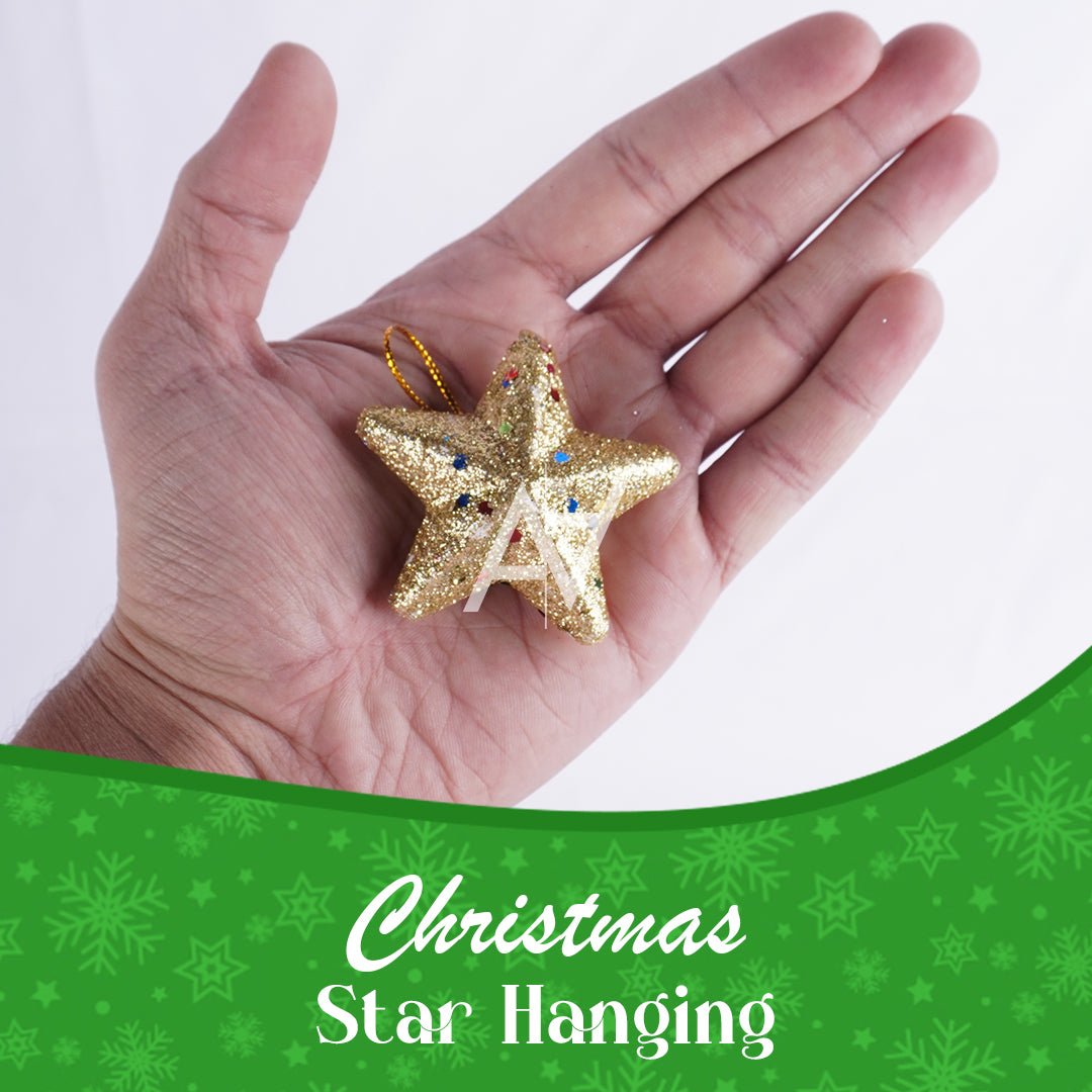 Glitter Christmas Star Hanging – Set of 6 (Multicolor) - aliakbardecoration