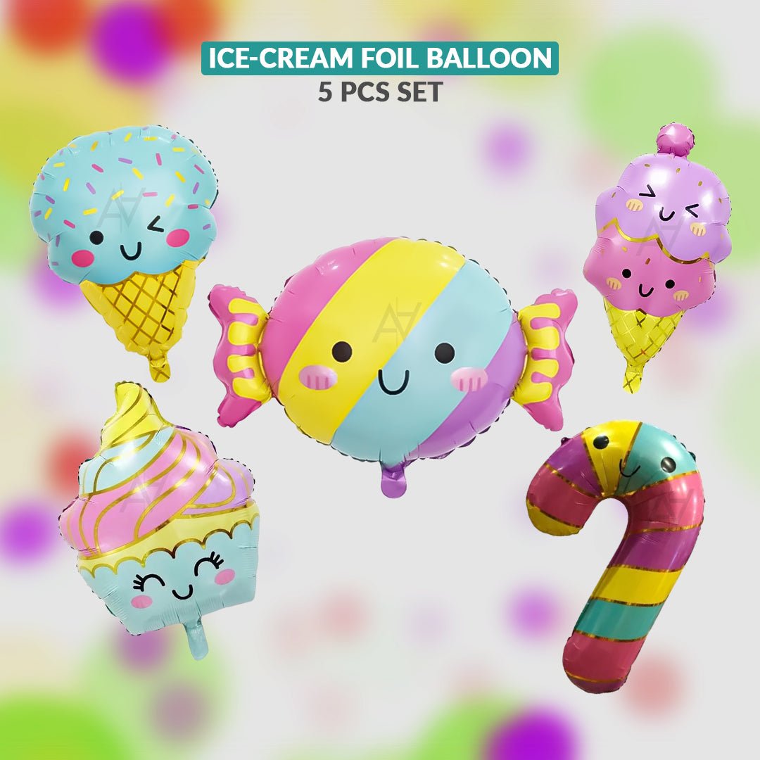 Ice Cream Foil Balloon Set (5 Pcs) by Ali Akbar Decoration – Party Balloons - aliakbardecoration