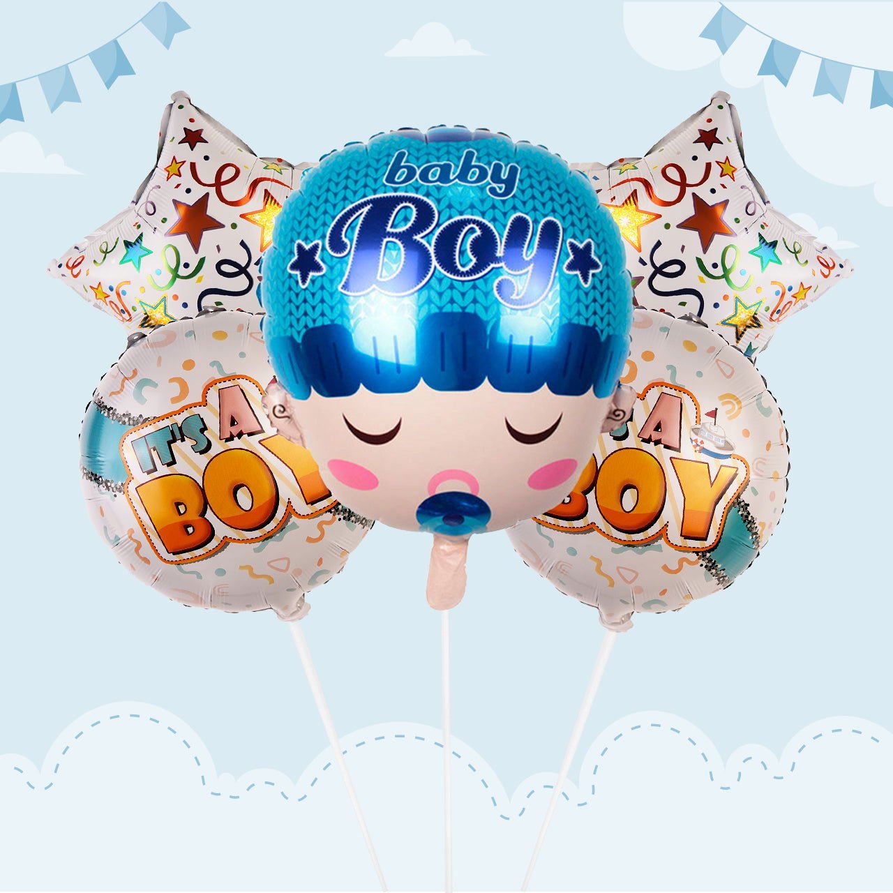 Its a Boy 5 Pcs Face Foil Balloon | For | Baby Shower Decor | - aliakbardecoration