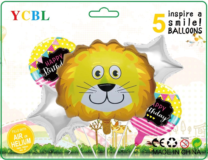 Happy Birthday Lion Theme -  5 pcs foil balloons