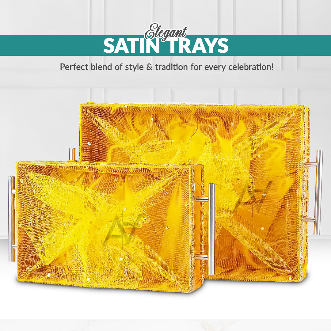 Set of 2 – Yellow Satin Wedding Trays for Gifting & Decor