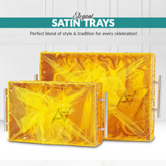 Set of 2 – Yellow Satin Wedding Trays for Gifting & Decor