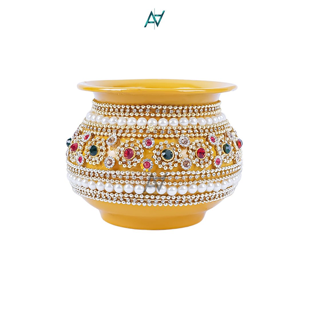 Mehndi Metal Matki with Pearl Detailing - aliakbardecoration