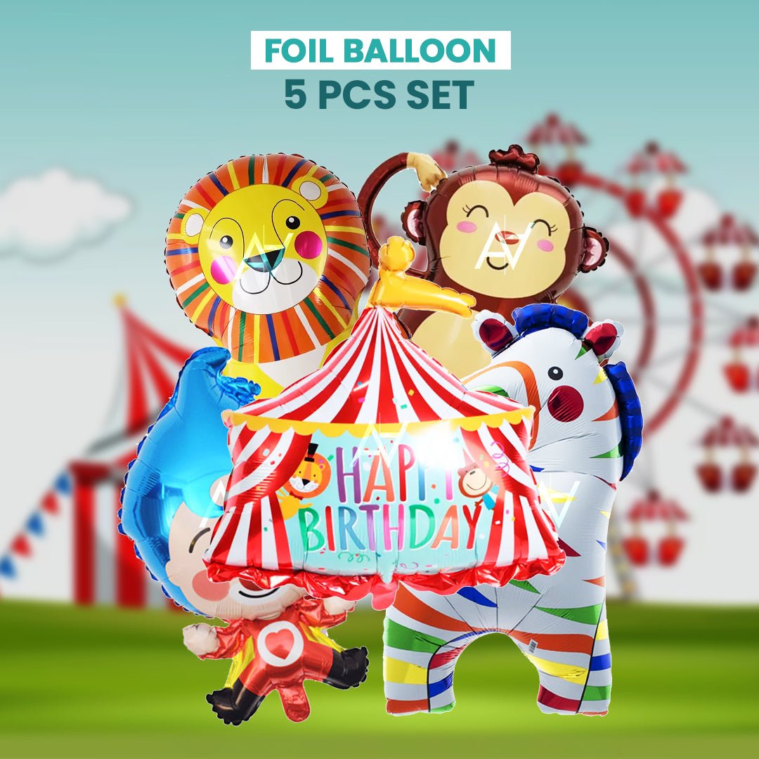 Pack of 10 - Circus theme foil balloons - 5 pcs Set - Ali Akbar decoration - aliakbardecoration