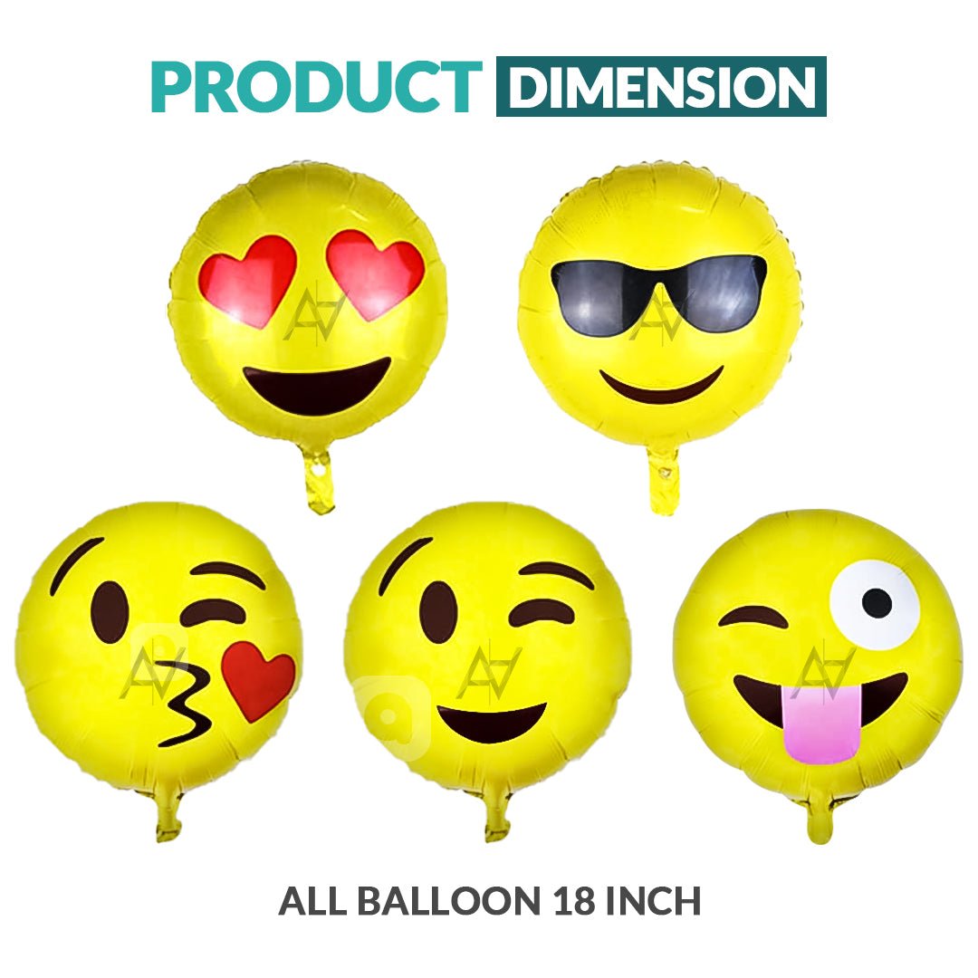 Pack of 10 - Emoji Foil Balloon - 5 Pcs Set - Ali Akbar decoration - aliakbardecoration