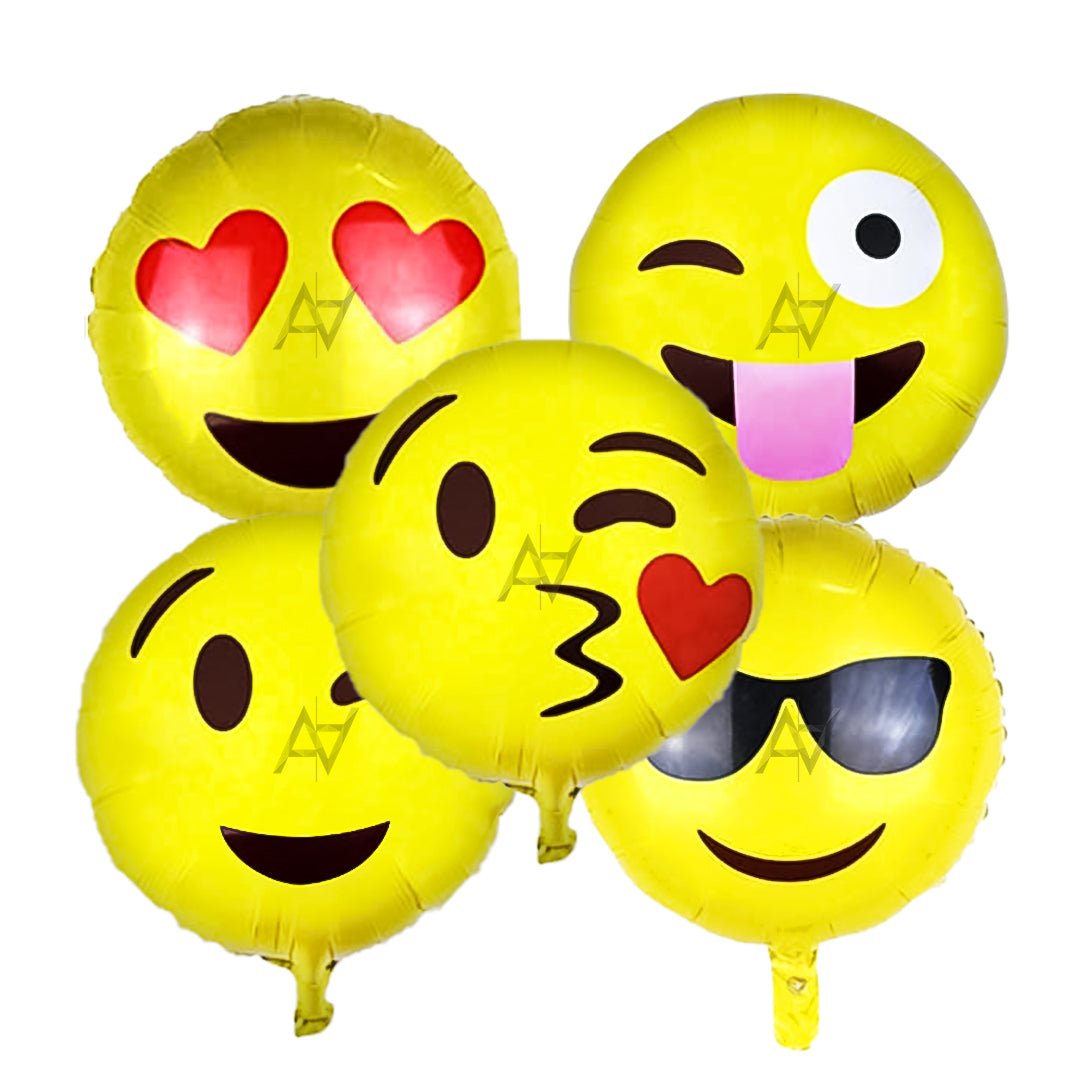 Pack of 10 - Emoji Foil Balloon - 5 Pcs Set - Ali Akbar decoration - aliakbardecoration