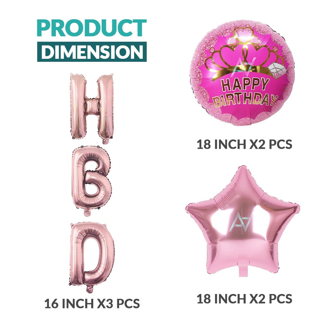 Pack of 10 - HBD Foil Balloons - 7 pcs Set - Ali Akbar decoration - aliakbardecoration