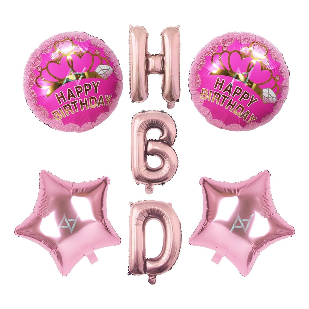 Pack of 10 - HBD Foil Balloons - 7 pcs Set - Ali Akbar decoration - aliakbardecoration