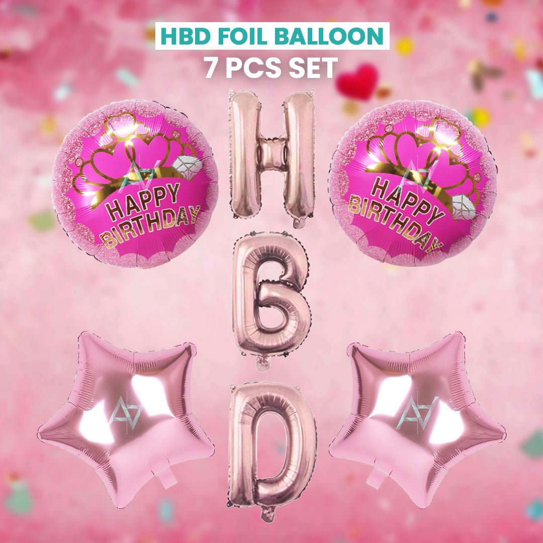 Pack of 10 - HBD Foil Balloons - 7 pcs Set - Ali Akbar decoration - aliakbardecoration