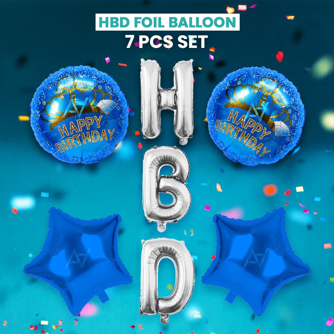 Pack of 10 - HBD Foil Balloons Set - 7 pcs Set - Ali Akbar decoration - aliakbardecoration