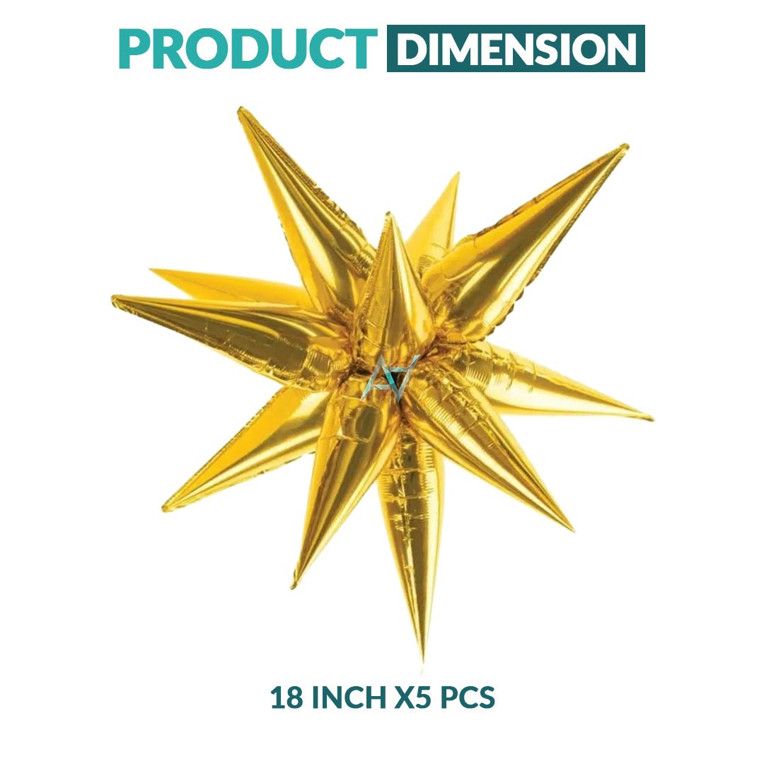 Pack of 10 - Star Burst Foil Balloons - 5 pcs Set - Ali Akbar decoration - aliakbardecoration