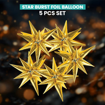 Pack of 10 - Star Burst Foil Balloons - 5 pcs Set - Ali Akbar decoration - aliakbardecoration