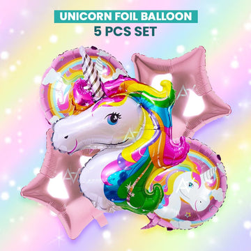 Pack of 10 - Unicorn Foil Balloons - 5 pcs foil balloon Set - Ali Akbar decoration - aliakbardecoration