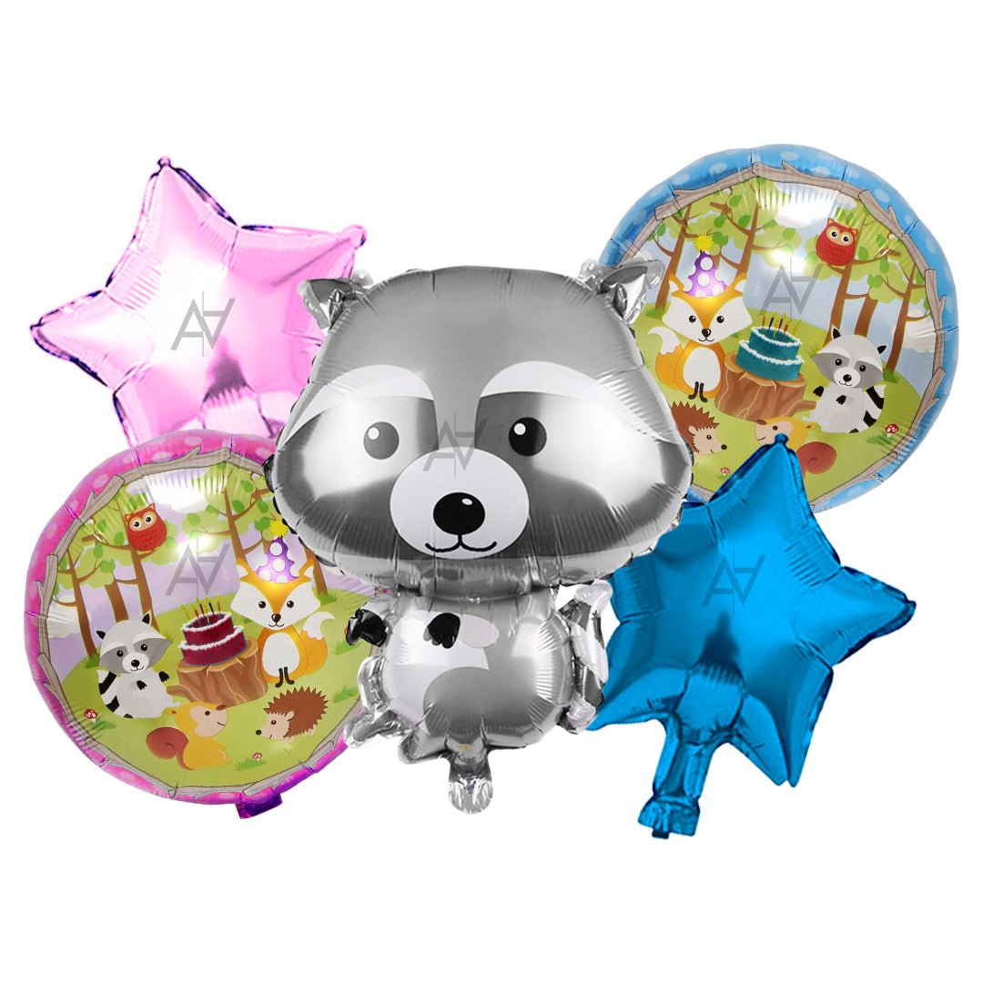 Raccoon Foil Balloon Set (5 Pcs) by Ali Akbar Decoration – Animal Party Balloons - aliakbardecoration