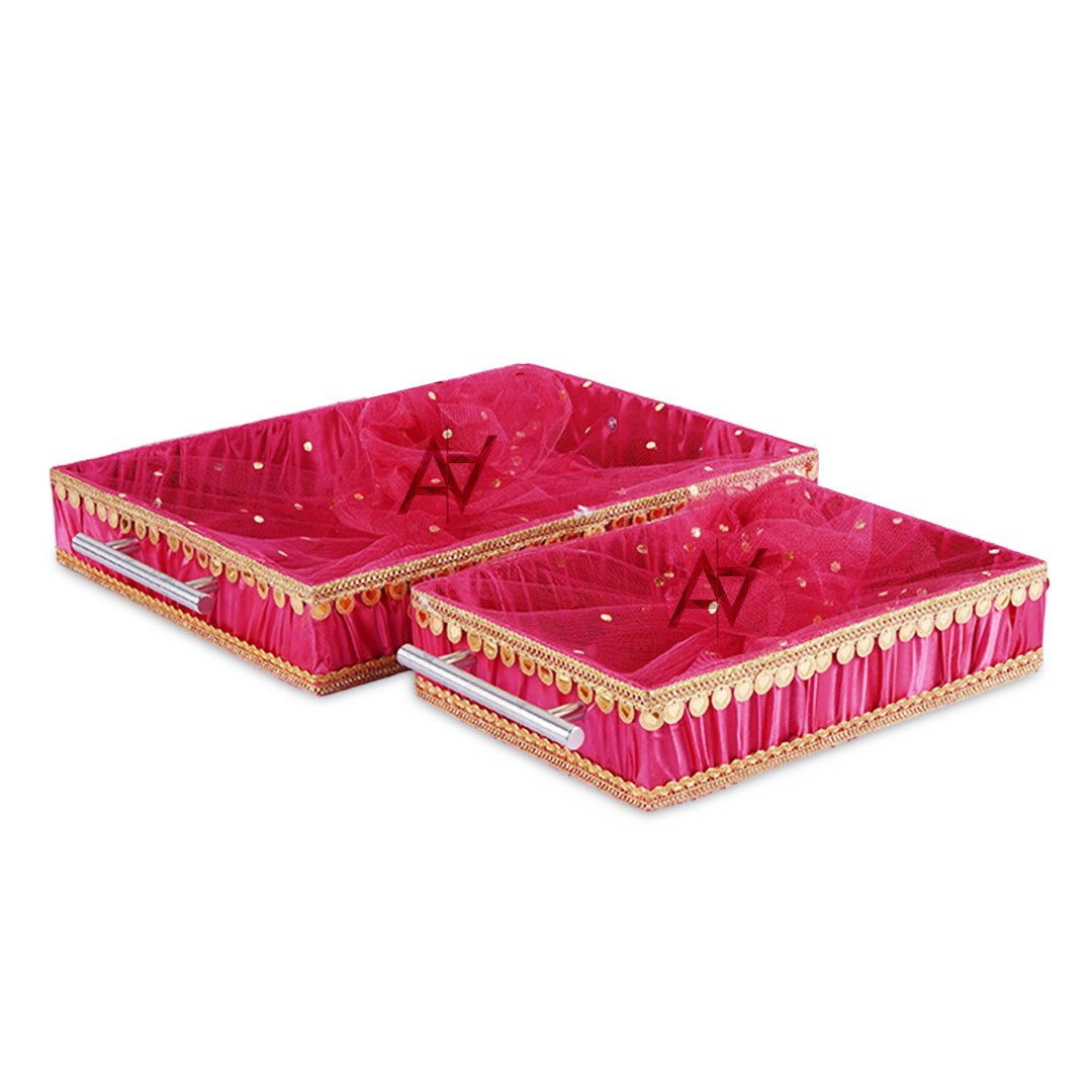 Set of 2 – Hot Pink Satin Wedding Trays for Gifting & Decor - aliakbardecoration