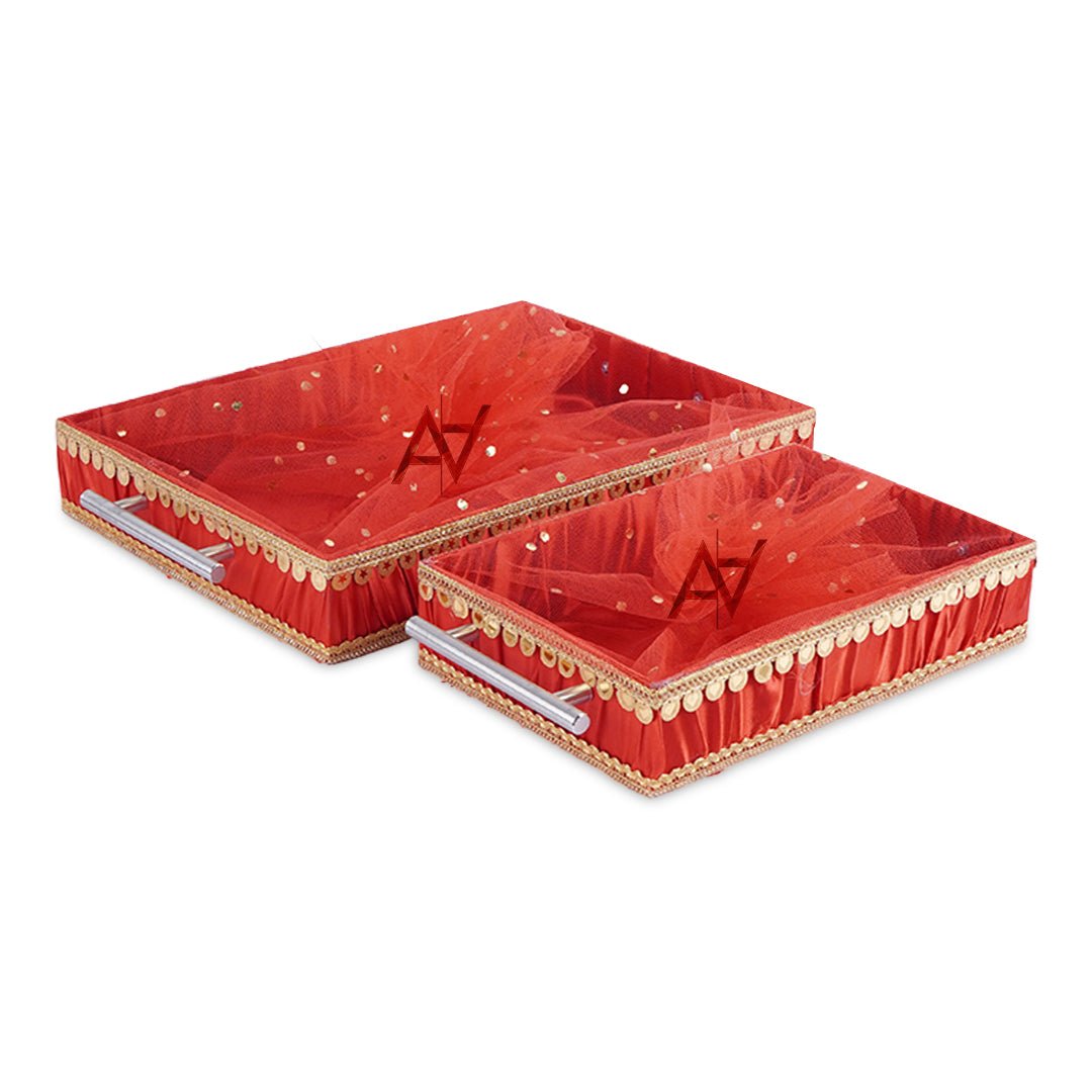 Set of 2 – Red Satin Wedding Trays for Gifting & Decor - aliakbardecoration