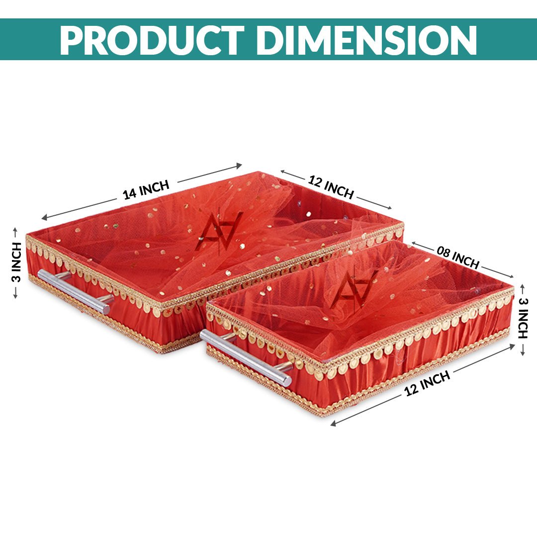 Set of 2 – Red Satin Wedding Trays for Gifting & Decor - aliakbardecoration