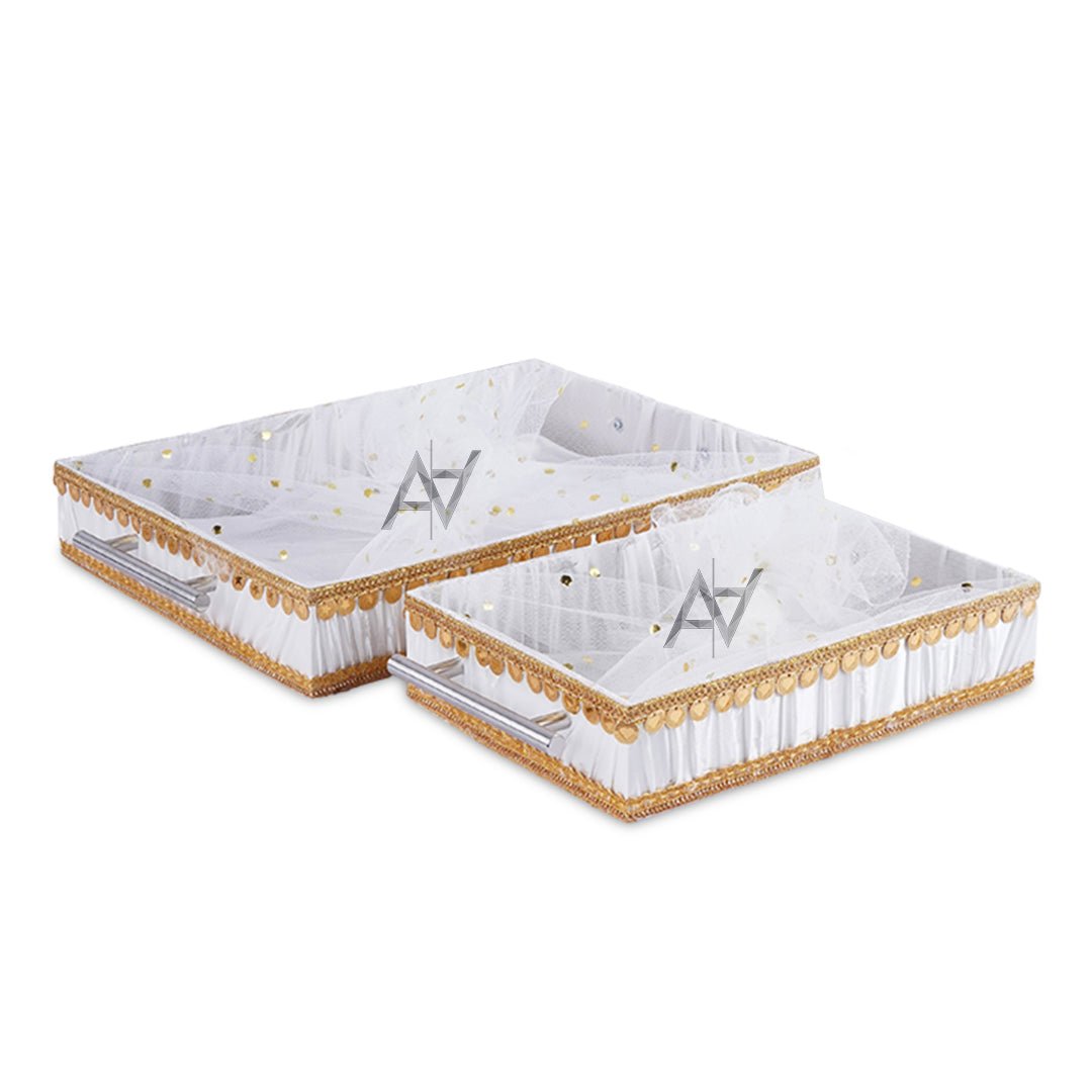 Set of 2 – White Satin Wedding Trays for Gifting & Decor - aliakbardecoration