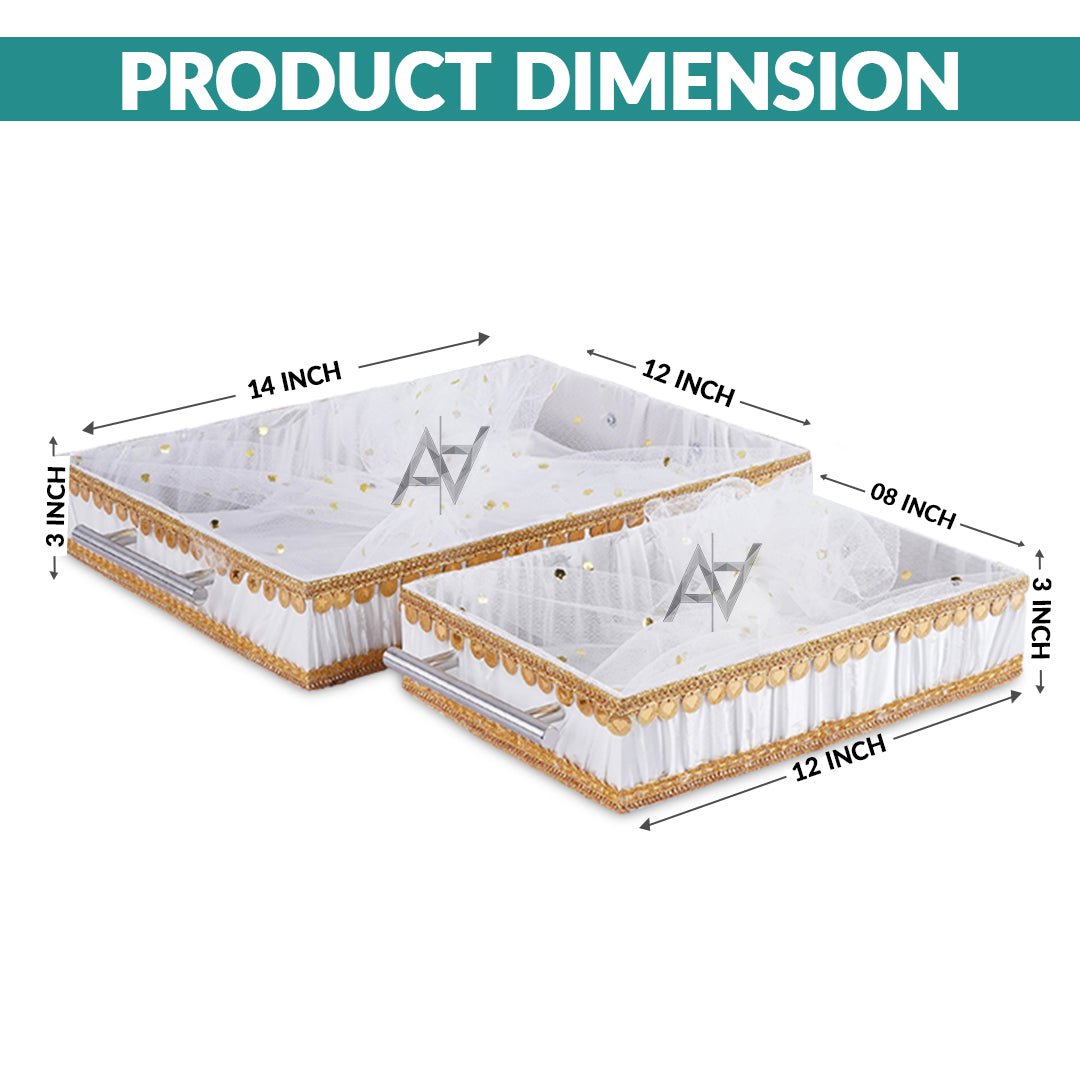 Set of 2 – White Satin Wedding Trays for Gifting & Decor - aliakbardecoration