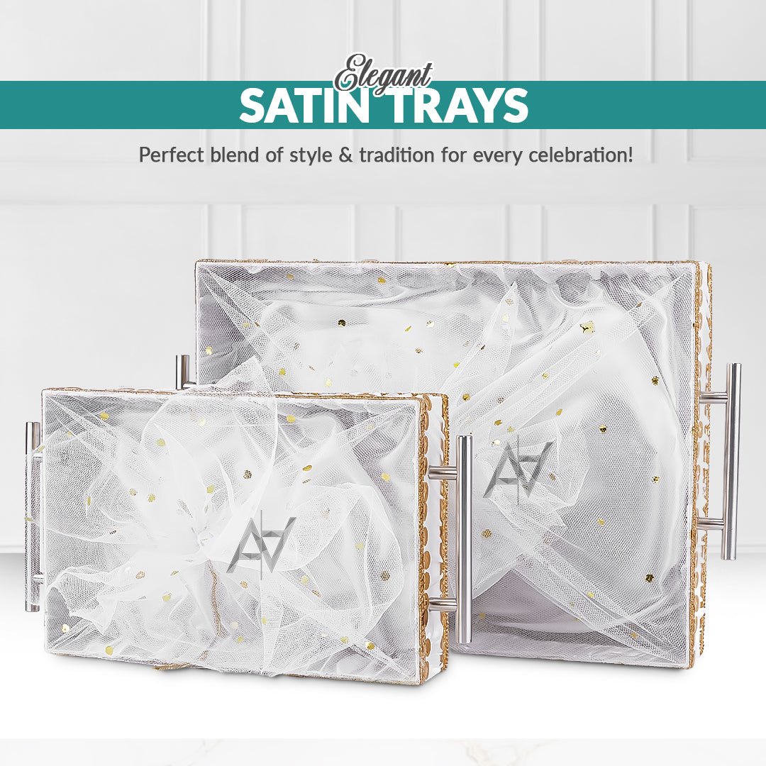 Set of 2 – White Satin Wedding Trays for Gifting & Decor - aliakbardecoration