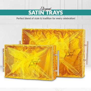 Set of 2 – Yellow Satin Wedding Trays for Gifting & Decor - aliakbardecoration