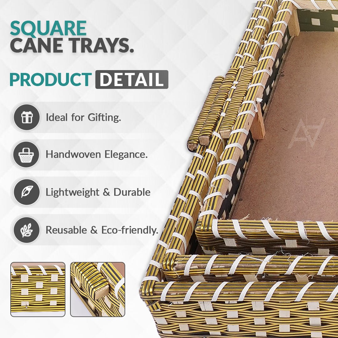 Set of 3 - Golden Rectangle Wedding Cane Trays - Perfect for Gifting & Wedding decor - aliakbardecoration