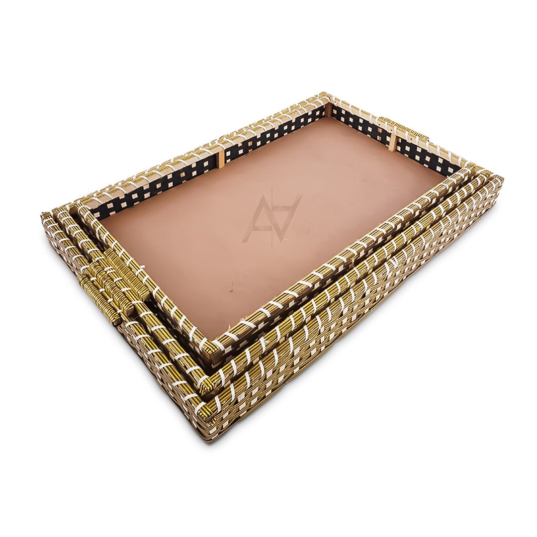 Set of 3 - Golden Rectangle Wedding Cane Trays - Perfect for Gifting & Wedding decor - aliakbardecoration