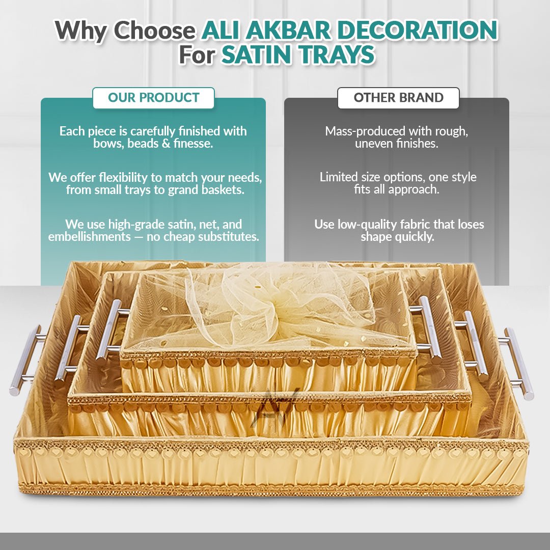 Set of 3 – Golden Satin Wedding Trays for Gifting & Decoration - aliakbardecoration