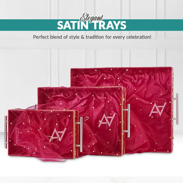 Set of 3 – Hot Pink Satin Wedding Trays for Gifting & Decoration - aliakbardecoration
