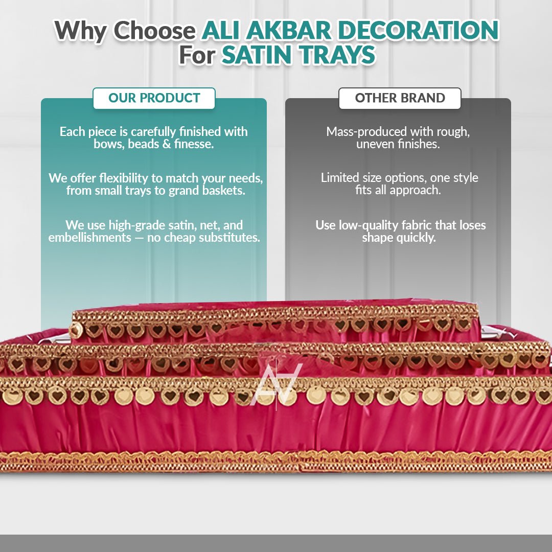Set of 3 – Hot Pink Satin Wedding Trays for Gifting & Decoration - aliakbardecoration