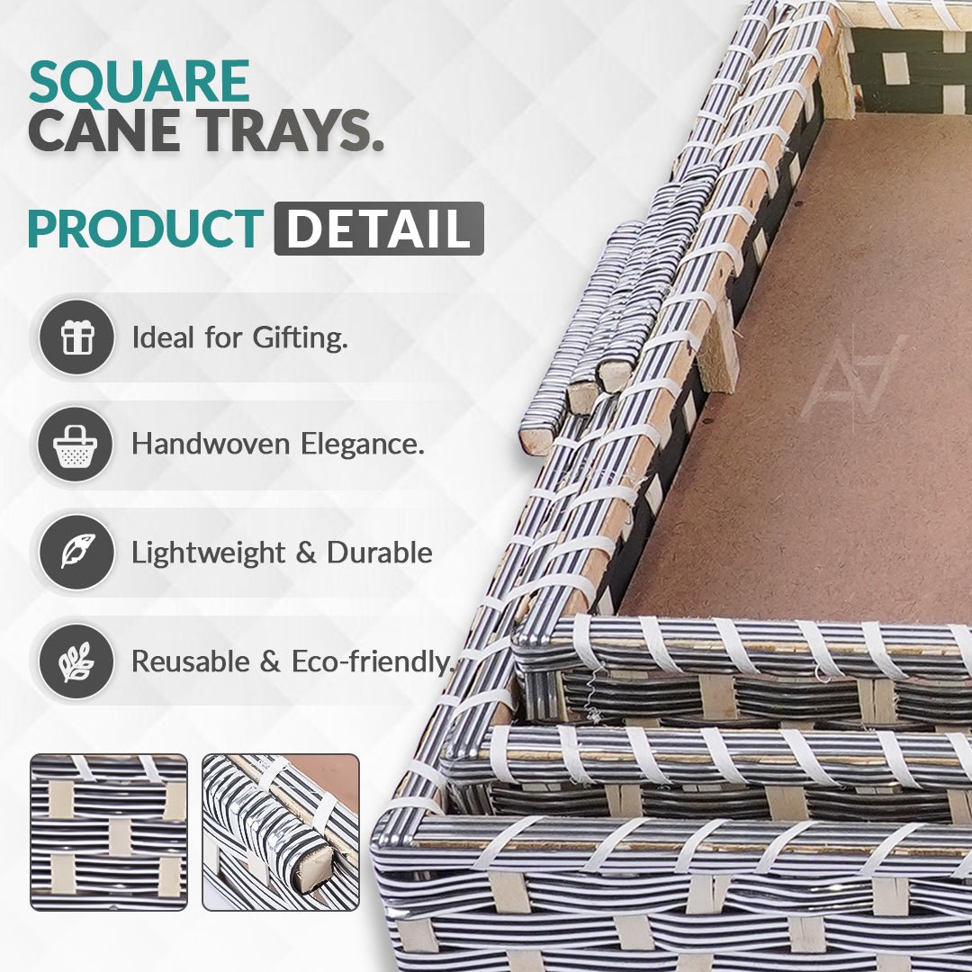 Set of 3 - Silver Rectangle Wedding Cane Trays - Perfect for Gifting & Wedding decor - aliakbardecoration