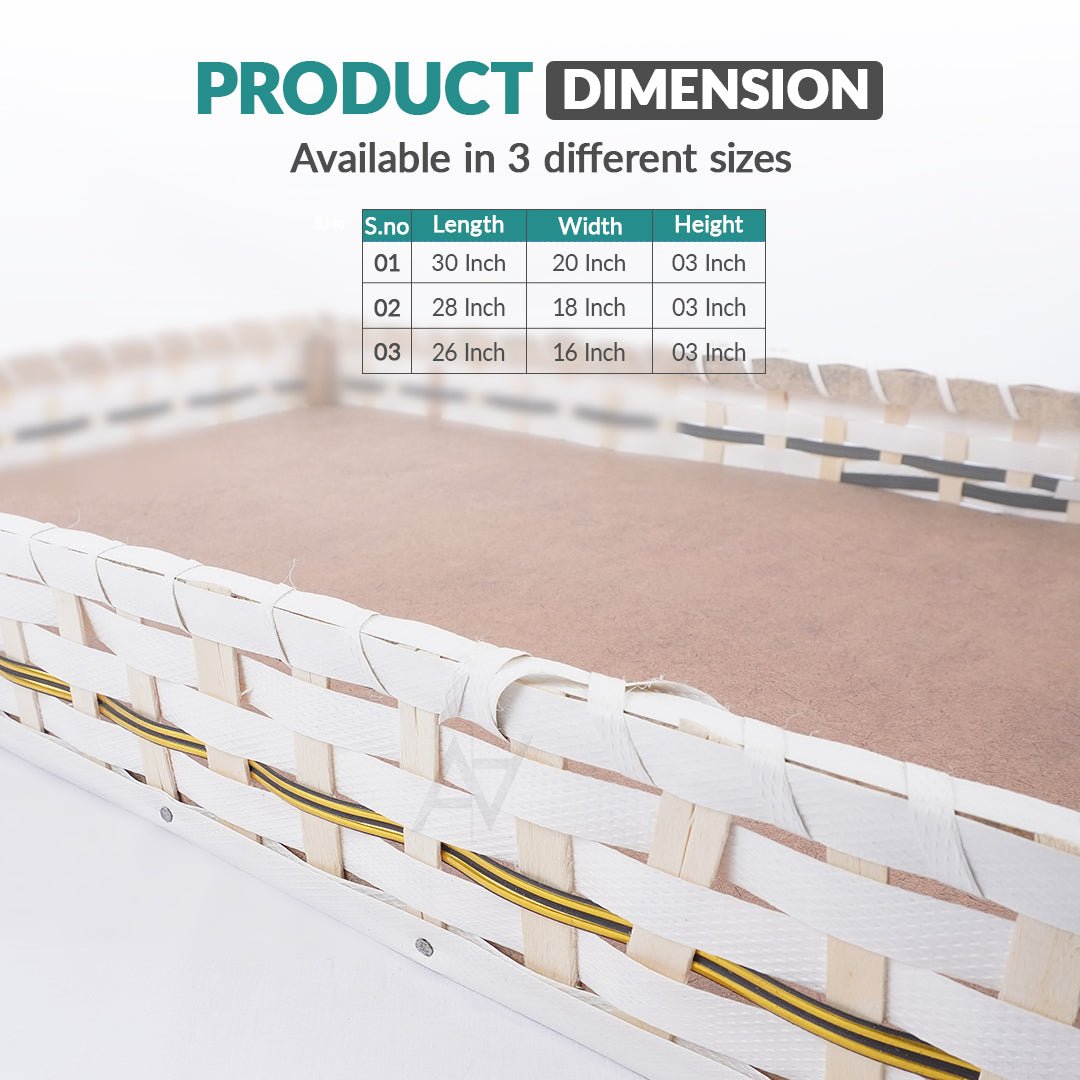 Set of 3 - White Rectangle Wedding Cane Trays - Perfect for Gifting & Wedding decor - aliakbardecoration