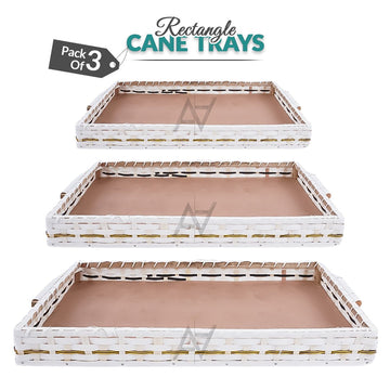 Set of 3 - White Rectangle Wedding Cane Trays - Perfect for Gifting & Wedding decor - aliakbardecoration