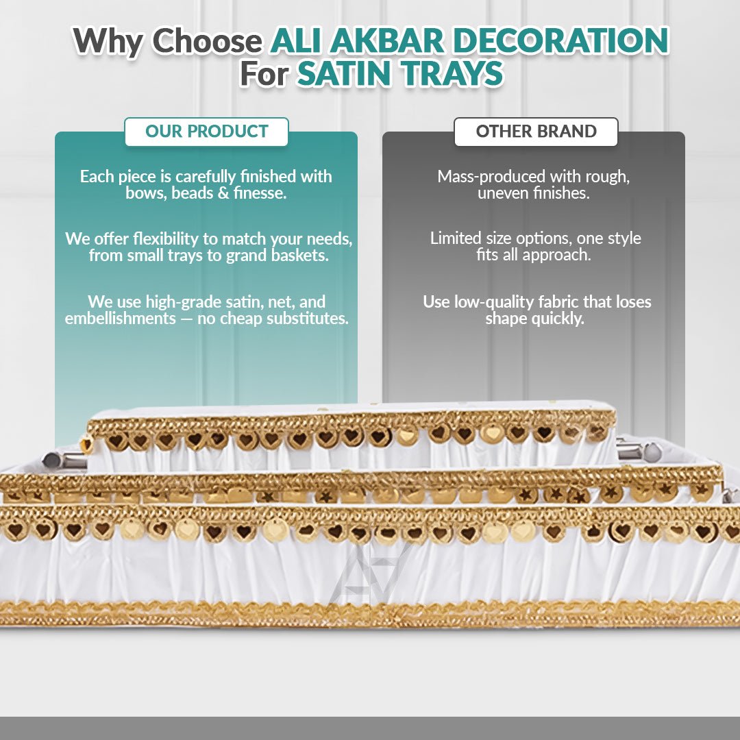 Set of 3 – White Satin Wedding Trays for Gifting & Decoration - aliakbardecoration