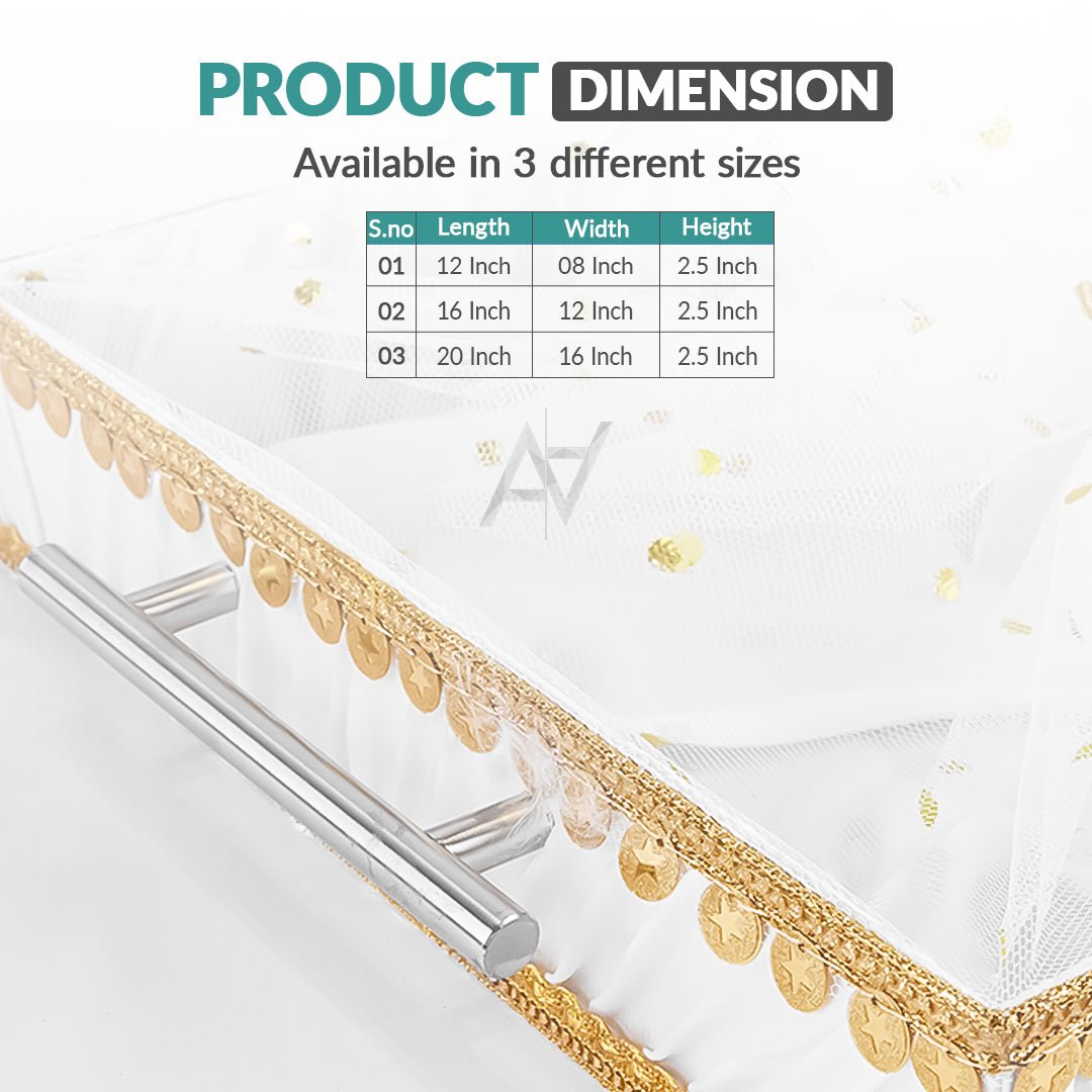 Set of 3 – White Satin Wedding Trays for Gifting & Decoration - aliakbardecoration