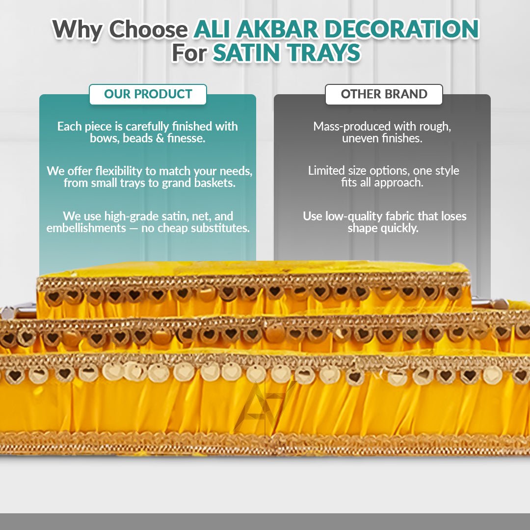 Set of 3 – Yellow Satin Wedding Trays for Gifting & Decoration - aliakbardecoration