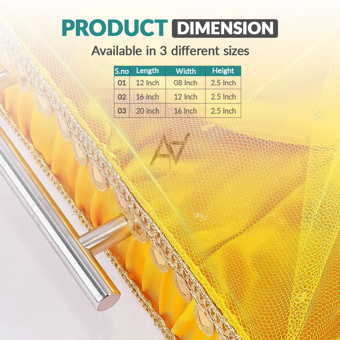 Set of 3 – Yellow Satin Wedding Trays for Gifting & Decoration - aliakbardecoration