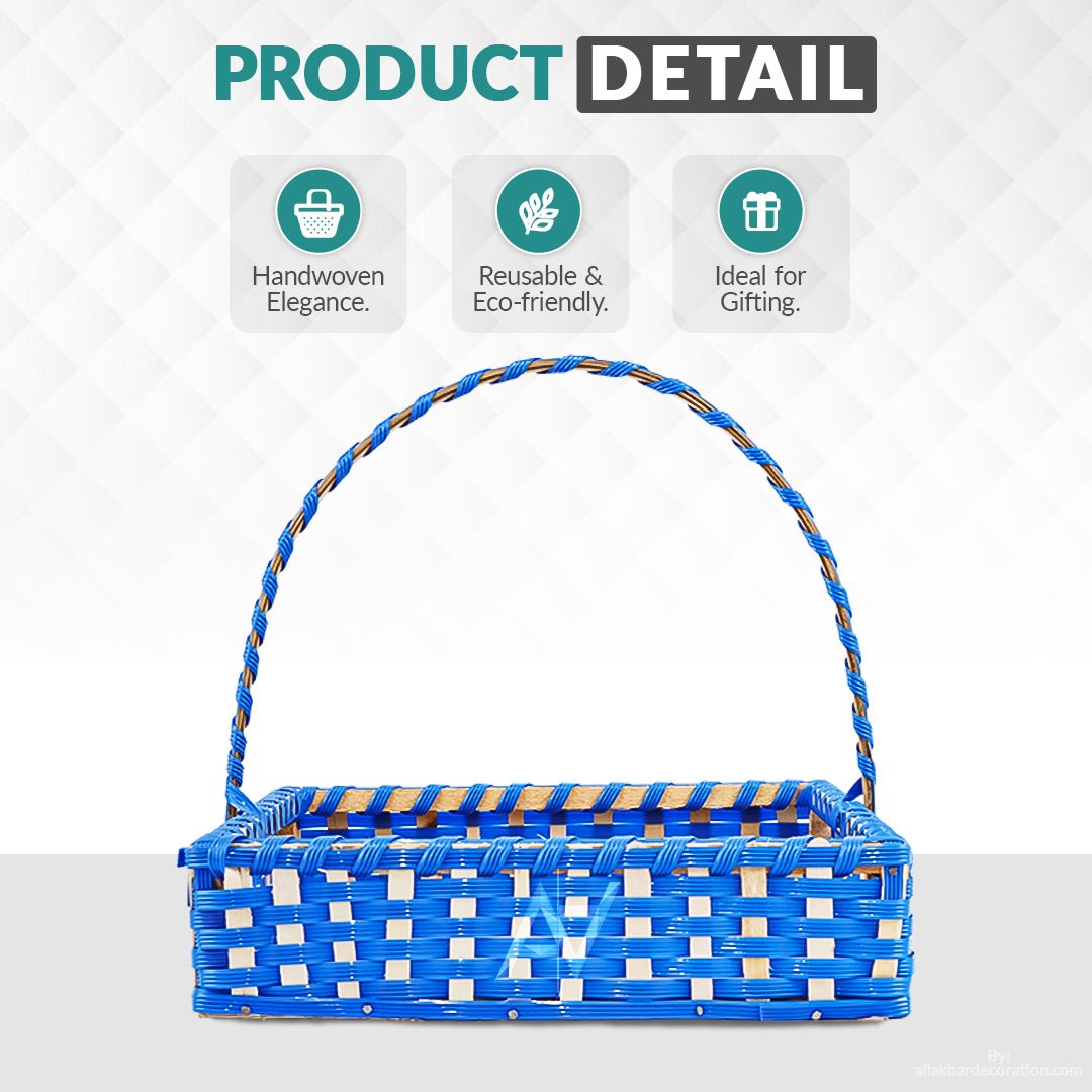 Set of 5 - Blue Square Cane Baskets for Gifting or Wedding decoration - aliakbardecoration