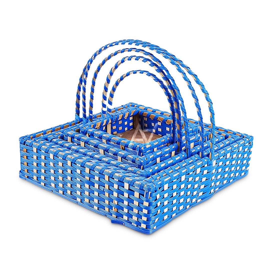 Set of 5 - Blue Square Cane Baskets for Gifting or Wedding decoration - aliakbardecoration