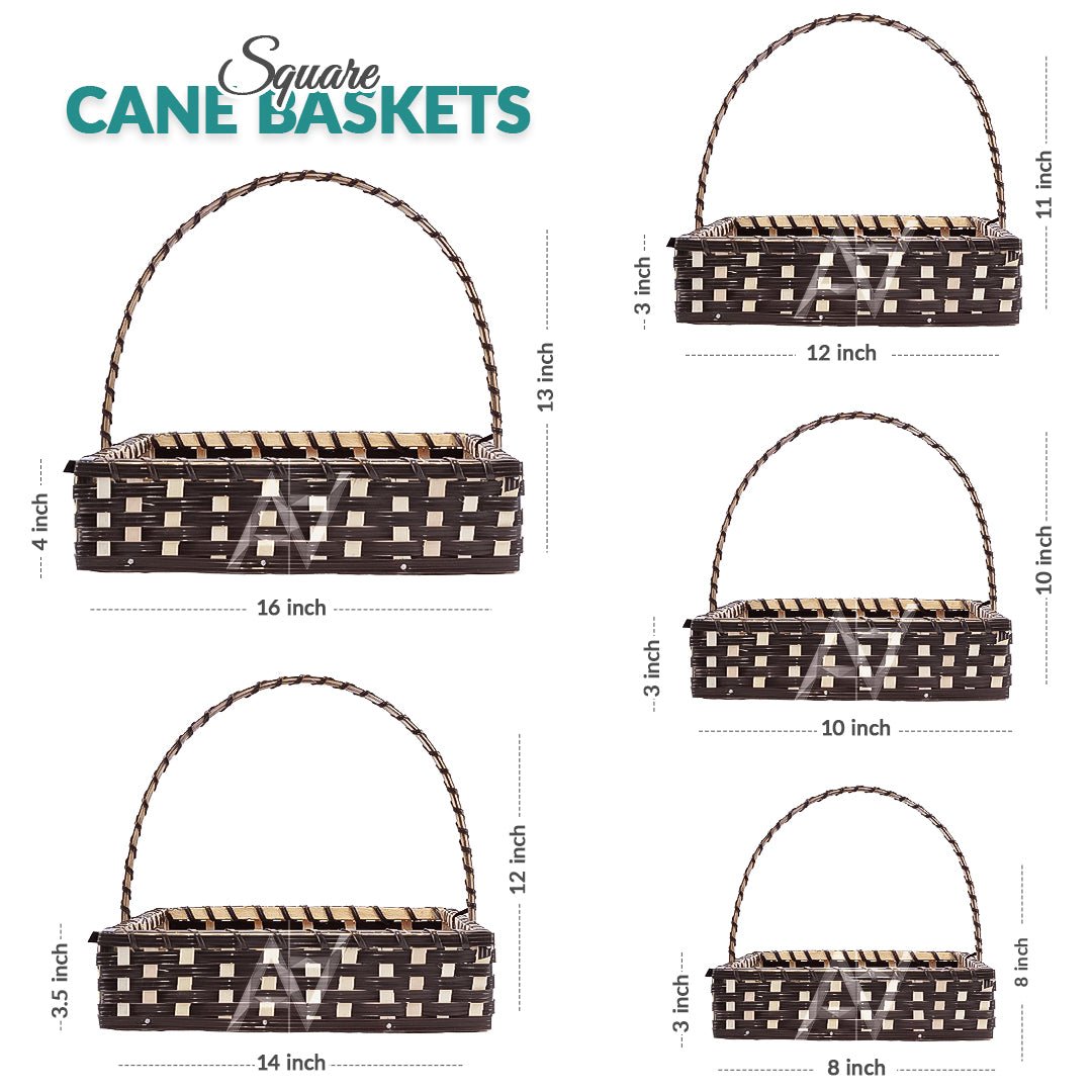 Set of 5 - Coffee Brown Square Cane Baskets for Gifting or Wedding decoration - aliakbardecoration