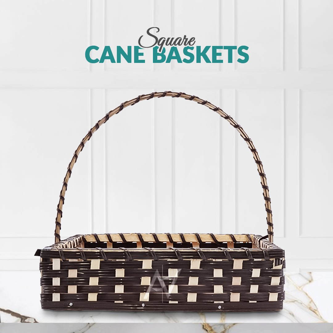 Set of 5 - Coffee Brown Square Cane Baskets for Gifting or Wedding decoration - aliakbardecoration