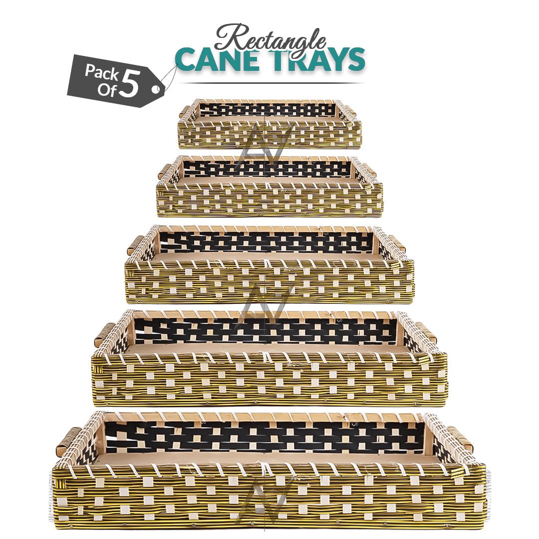 Set of 5 - Golden Rectangle Cane Baskets for Gifting or Wedding decoration - aliakbardecoration