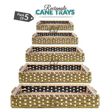 Set of 5 - Golden Rectangle Cane Baskets for Gifting or Wedding decoration - aliakbardecoration