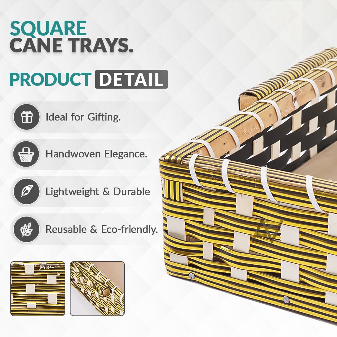 Set of 5 - Golden Rectangle Cane Baskets for Gifting or Wedding decoration - aliakbardecoration
