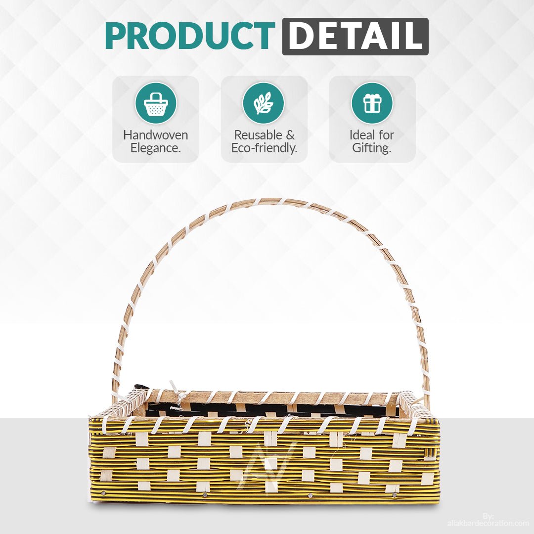 Set of 5 - Golden Square Cane Baskets for Gifting or Wedding decoration - aliakbardecoration