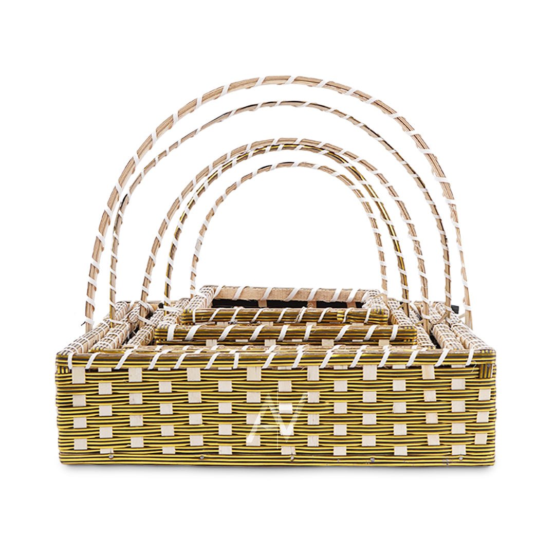 Set of 5 - Golden Square Cane Baskets for Gifting or Wedding decoration - aliakbardecoration