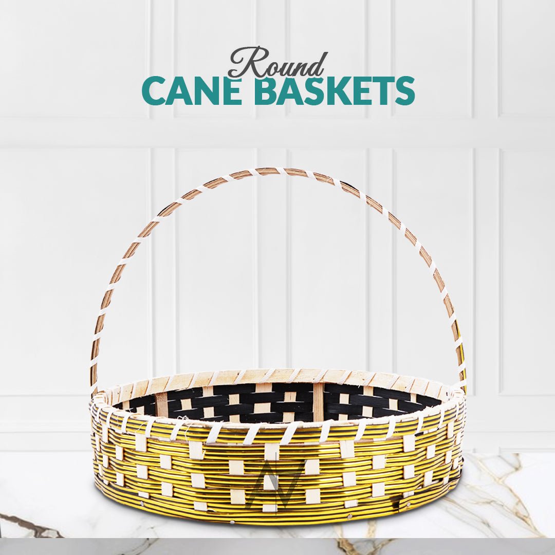 Set of 5 - Round Golden Cane Basket for Gifting, wedding decoration - aliakbardecoration