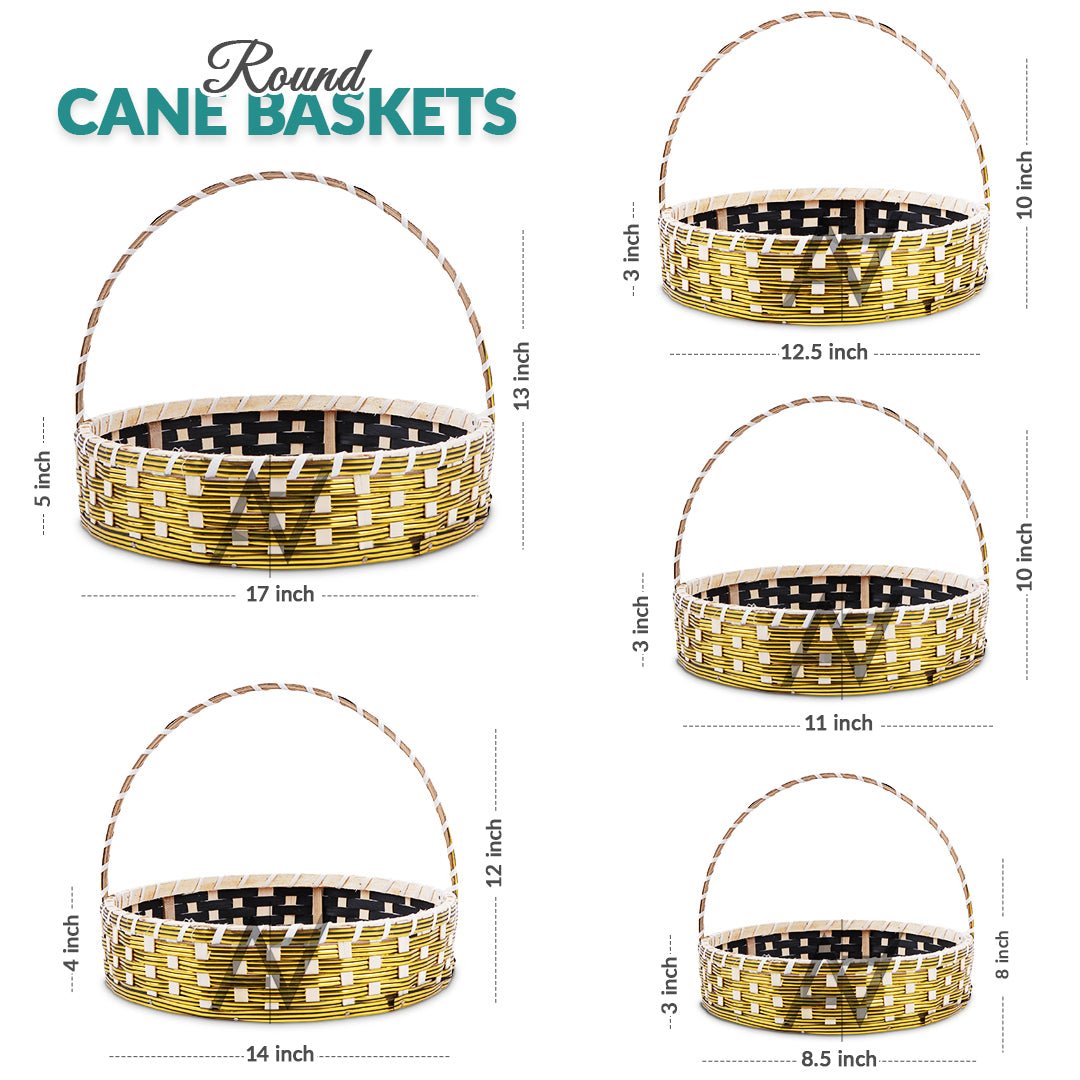 Set of 5 - Round Golden Cane Basket for Gifting, wedding decoration - aliakbardecoration