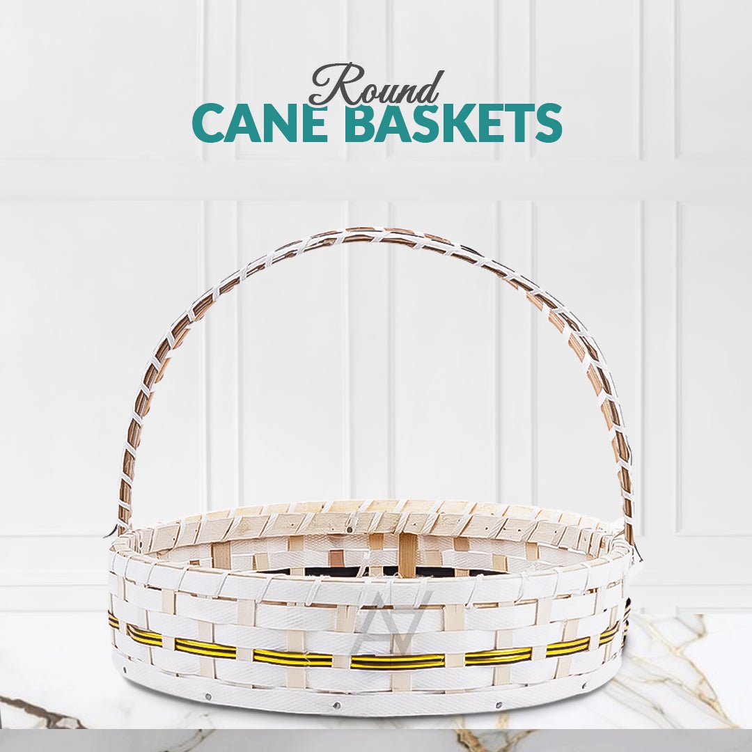 Set of 5 - Round White Cane Basket for Gifting, wedding decoration - aliakbardecoration