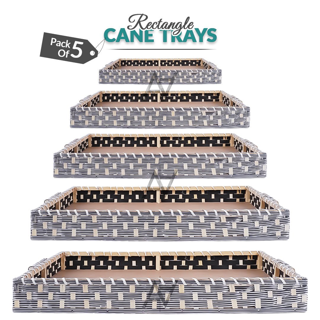 Set of 5 - Silver Rectangle Cane Baskets for Gifting or Wedding decoration - aliakbardecoration
